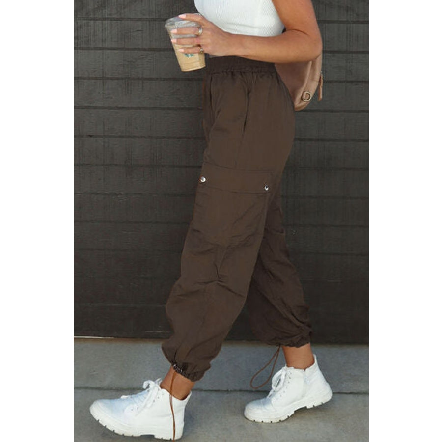 Drawstring Elastic Waist Pants with Pockets Clothing