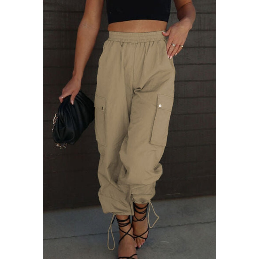 Drawstring Elastic Waist Pants with Pockets Clothing