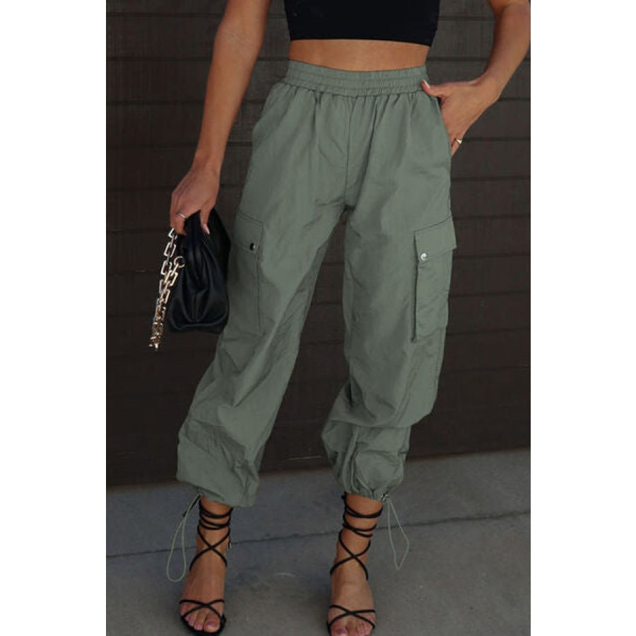 Drawstring Elastic Waist Pants with Pockets Clothing