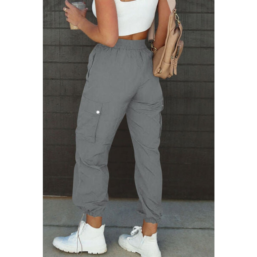 Drawstring Elastic Waist Pants with Pockets Charcoal / S Clothing