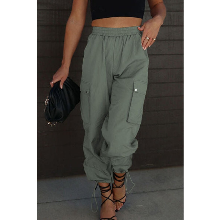 Drawstring Elastic Waist Pants with Pockets Clothing