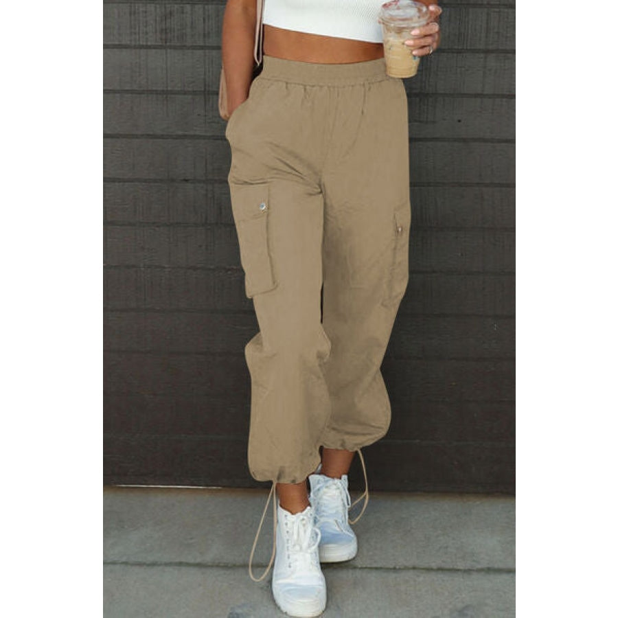 Drawstring Elastic Waist Pants with Pockets Sand / S Clothing