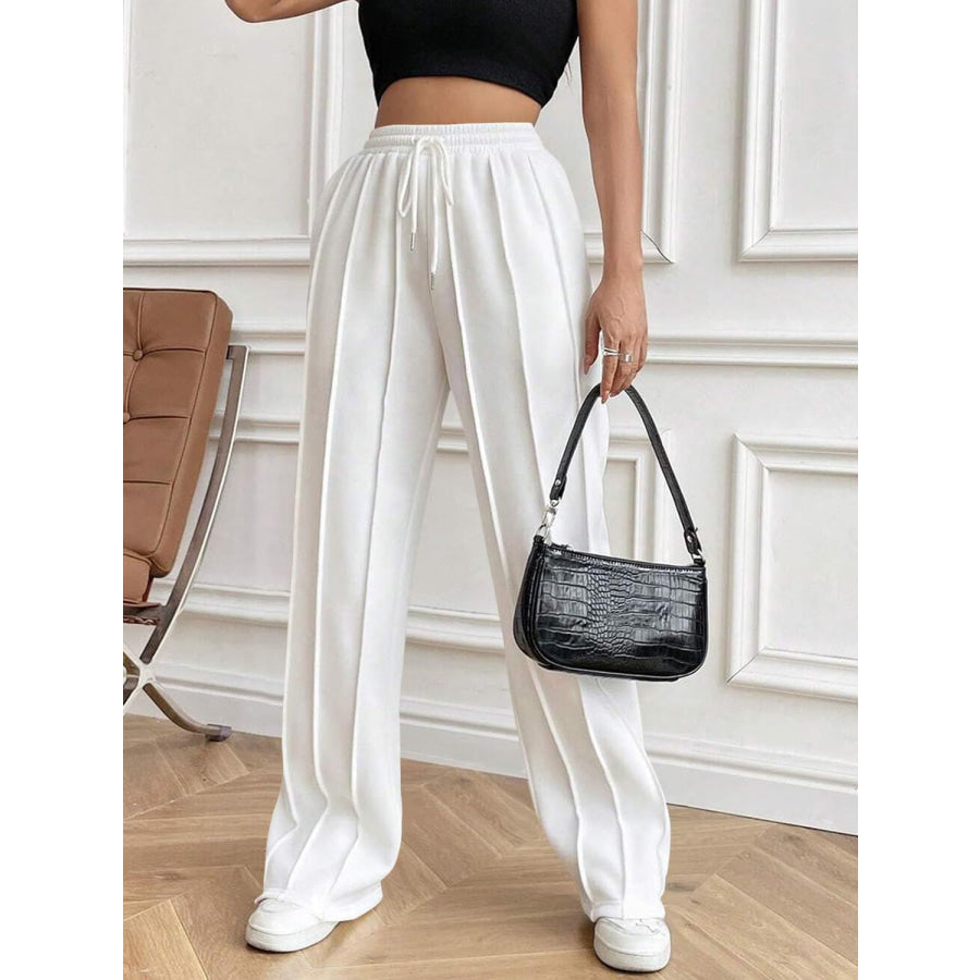 Drawstring Elastic Waist Pants with Pockets White / XS Apparel and Accessories