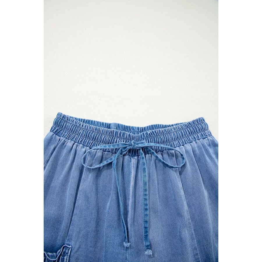 Drawstring Elastic Waist Pocketed Loose Jeans Apparel and Accessories
