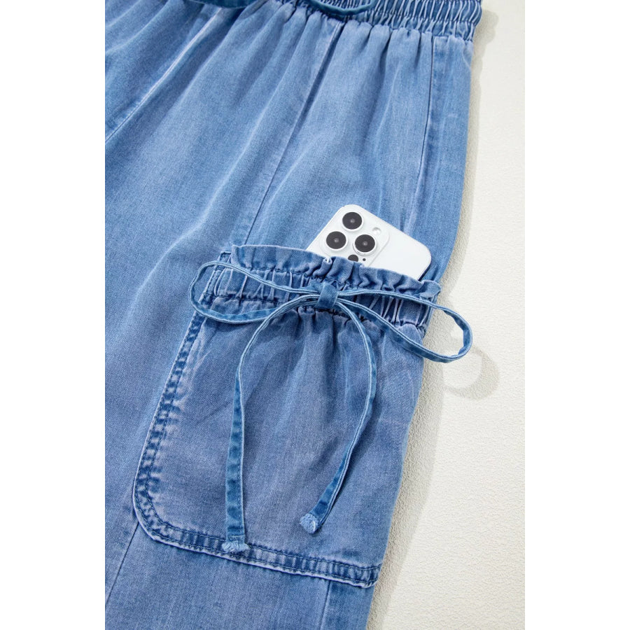Drawstring Elastic Waist Pocketed Loose Jeans Apparel and Accessories