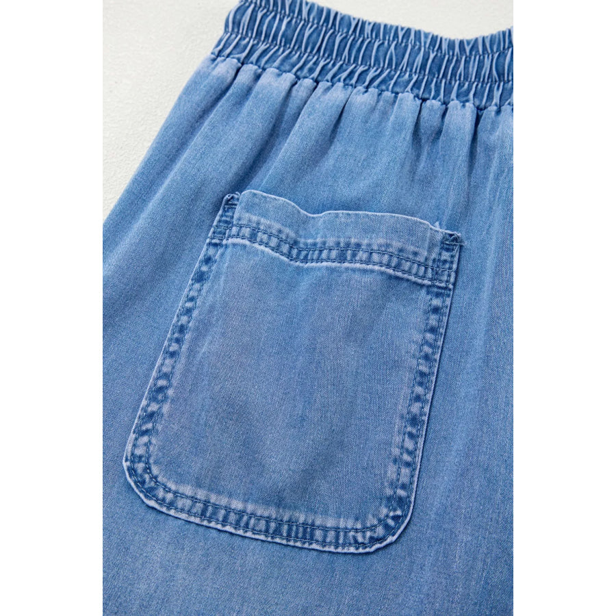 Drawstring Elastic Waist Pocketed Loose Jeans Apparel and Accessories