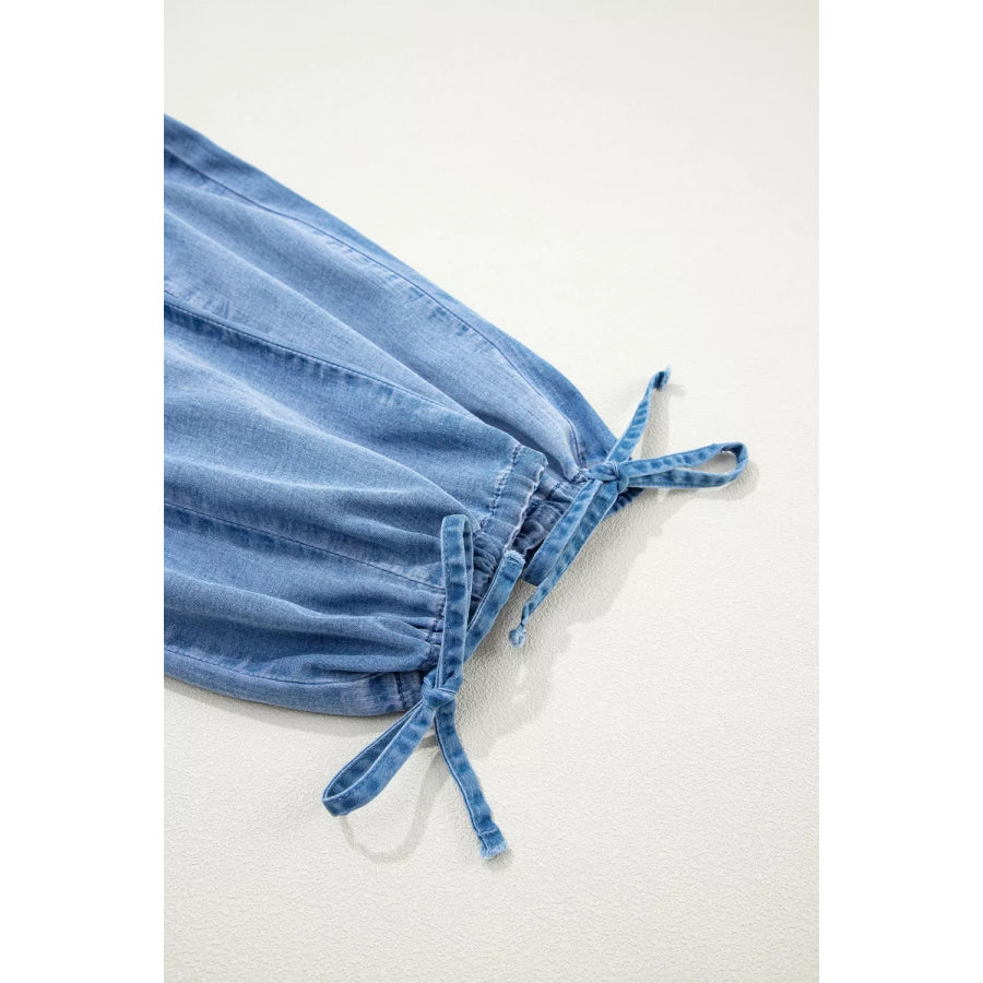 Drawstring Elastic Waist Pocketed Loose Jeans Apparel and Accessories