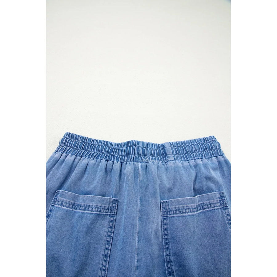 Drawstring Elastic Waist Pocketed Loose Jeans Apparel and Accessories