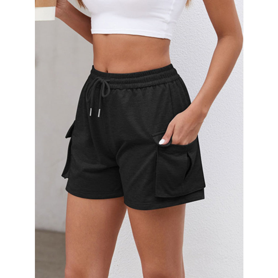 Drawstring Elastic Waist Shorts with Pockets Apparel and Accessories