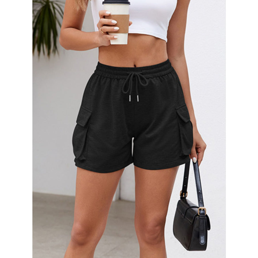 Drawstring Elastic Waist Shorts with Pockets Apparel and Accessories