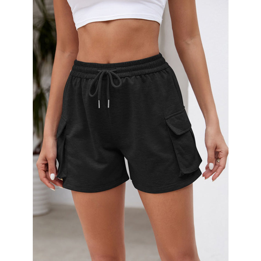 Drawstring Elastic Waist Shorts with Pockets Black / S Apparel and Accessories