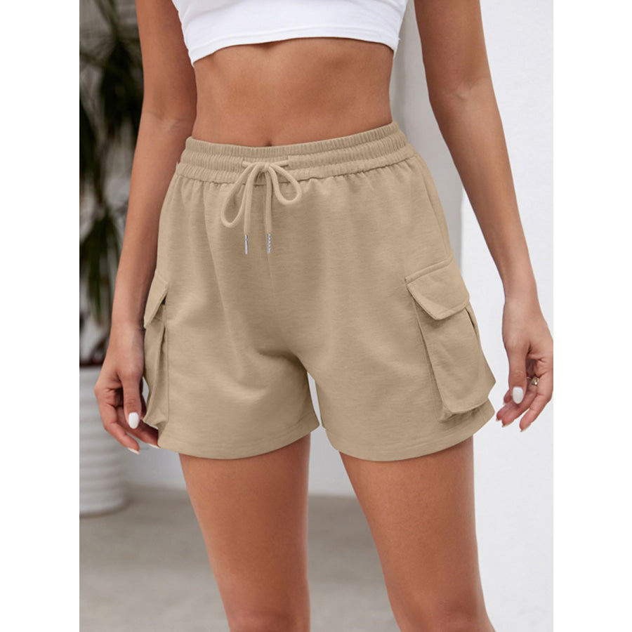 Drawstring Elastic Waist Shorts with Pockets Camel / S Apparel and Accessories