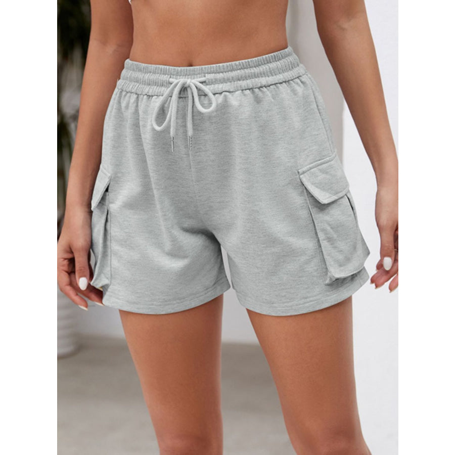 Drawstring Elastic Waist Shorts with Pockets Gray / S Apparel and Accessories