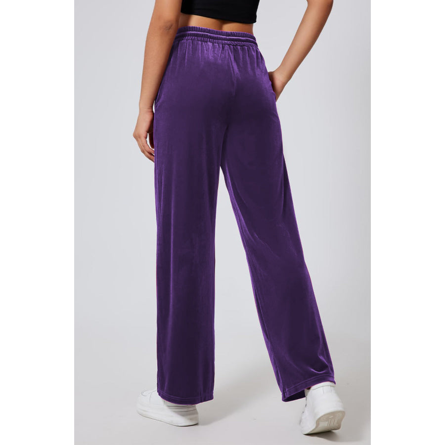 Drawstring Elastic Waist Straight Leg Pants Apparel and Accessories