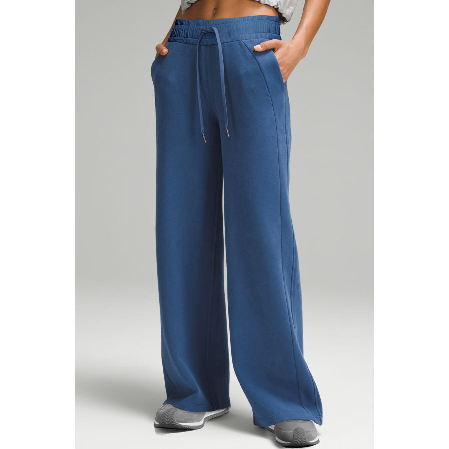 Drawstring Elastic Waist Straight Leg Pants Dusty Blue / 2XL Apparel and Accessories