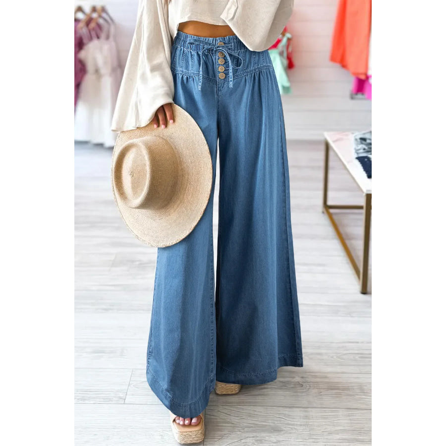 Drawstring Elastic Waist Wide Leg Jeans Medium / 6 Apparel and Accessories