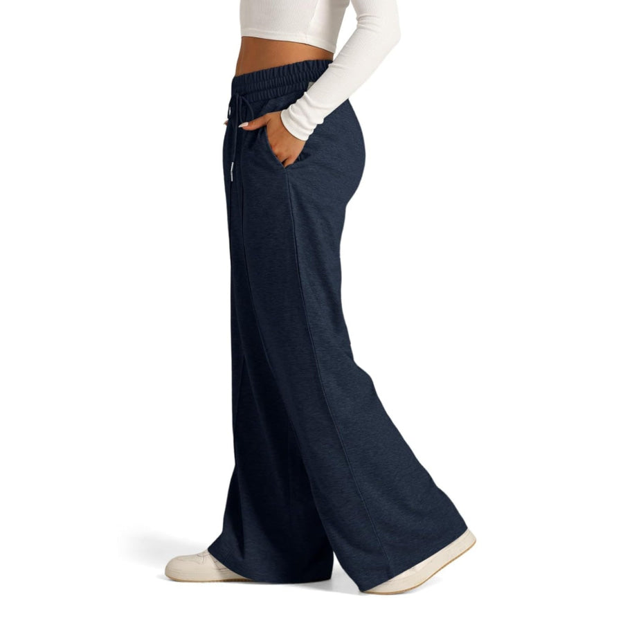 Drawstring Elastic Waist Wide Leg Pants Apparel and Accessories