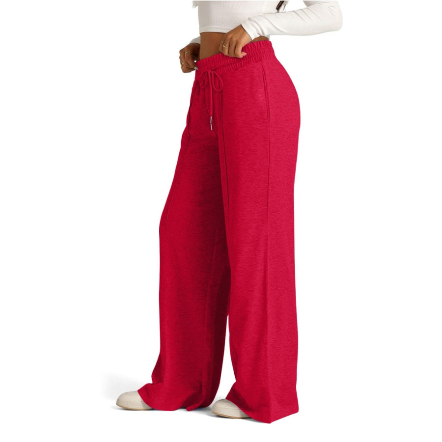 Drawstring Elastic Waist Wide Leg Pants Apparel and Accessories