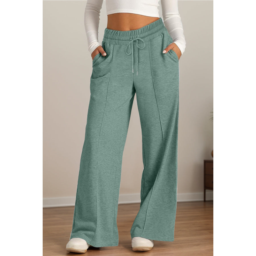 Drawstring Elastic Waist Wide Leg Pants Sage / S Apparel and Accessories