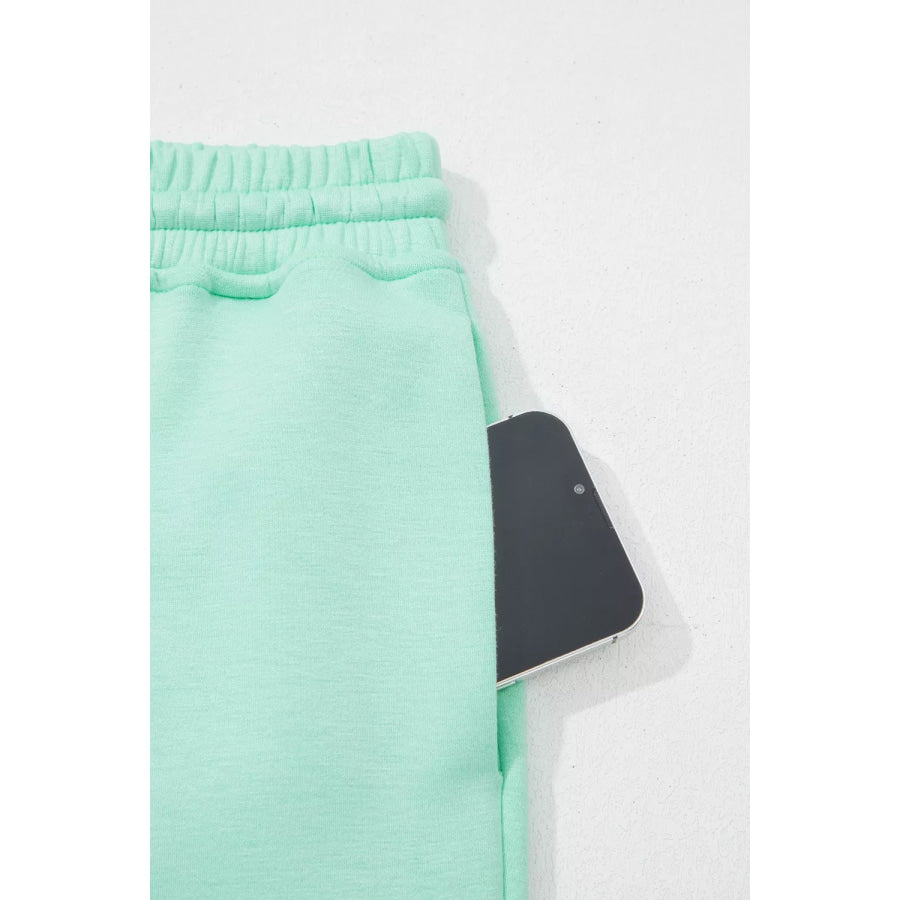 Drawstring Elastic Waistband Solid Color Two Piece Casual Set Apparel and Accessories
