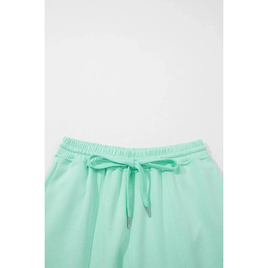 Drawstring Elastic Waistband Solid Color Two Piece Casual Set Apparel and Accessories