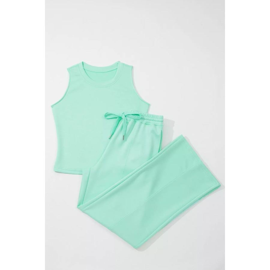 Drawstring Elastic Waistband Solid Color Two Piece Casual Set Apparel and Accessories