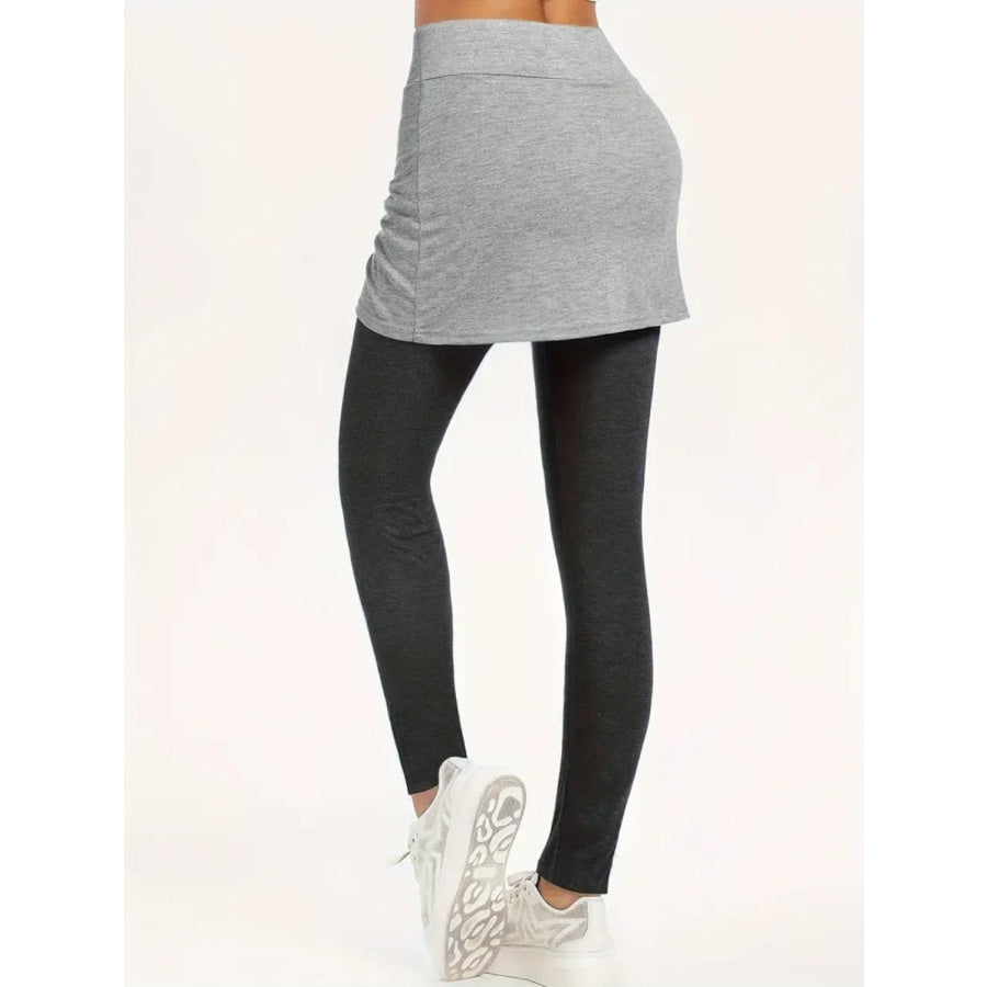 Drawstring Fake Two Pieces Active Leggings with Ruched Skirt Apparel and Accessories