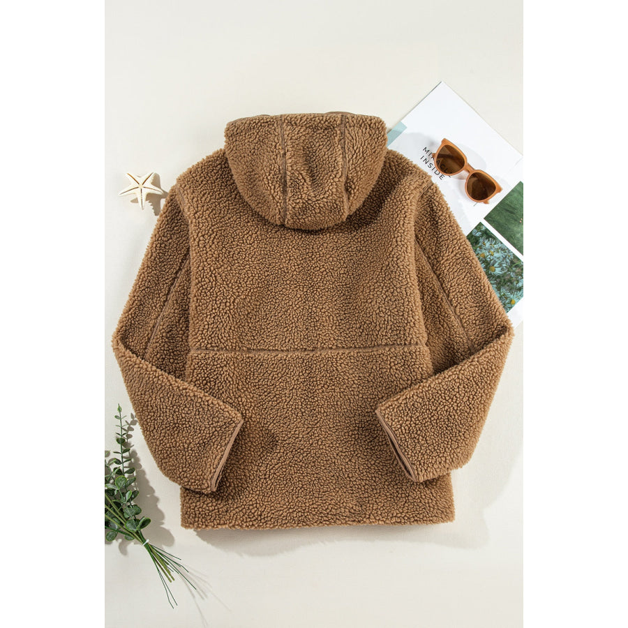 Drawstring Fleece Zip Up Hooded Jacket Apparel and Accessories