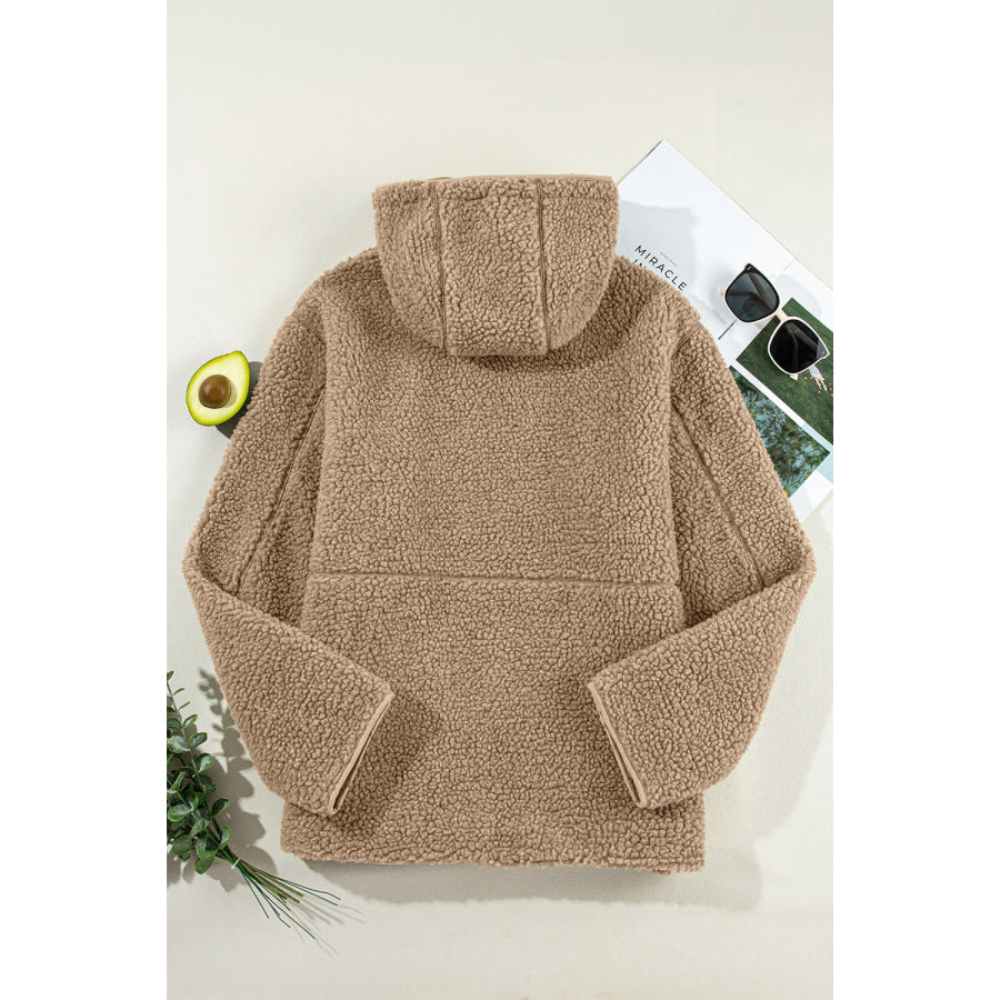 Drawstring Fleece Zip Up Hooded Jacket Apparel and Accessories