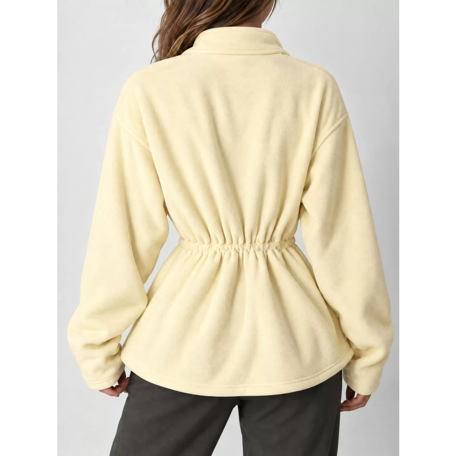 Drawstring Fleece Zip-Up Outerwear Apparel and Accessories