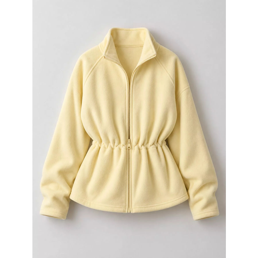 Drawstring Fleece Zip-Up Outerwear Apparel and Accessories