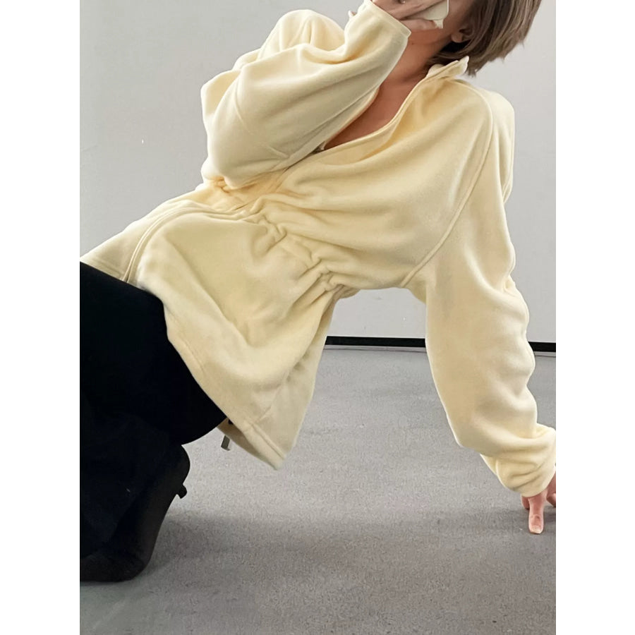 Drawstring Fleece Zip-Up Outerwear Apparel and Accessories