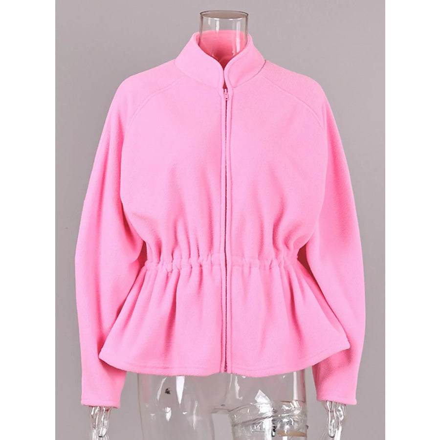 Drawstring Fleece Zip-Up Outerwear Apparel and Accessories