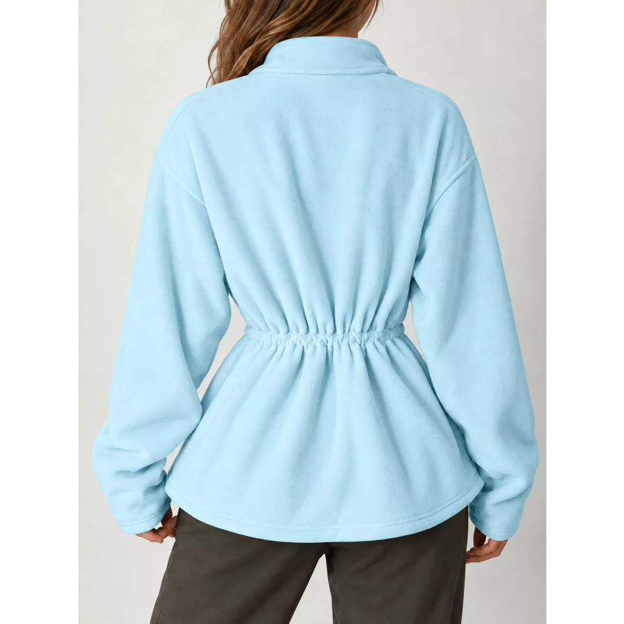 Drawstring Fleece Zip-Up Outerwear Apparel and Accessories