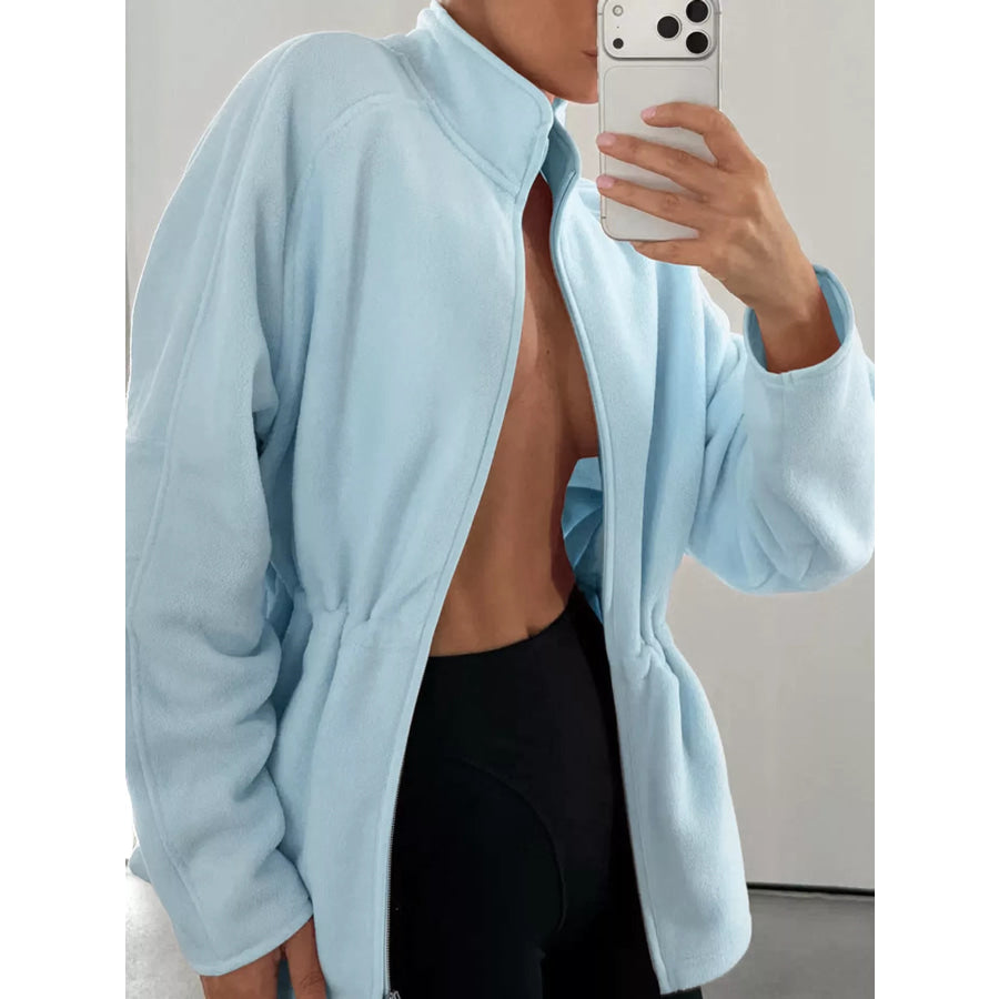Drawstring Fleece Zip-Up Outerwear Apparel and Accessories