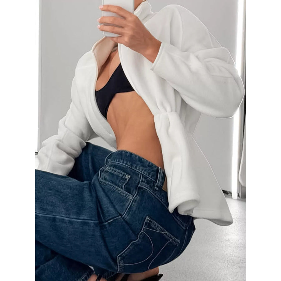 Drawstring Fleece Zip-Up Outerwear Apparel and Accessories