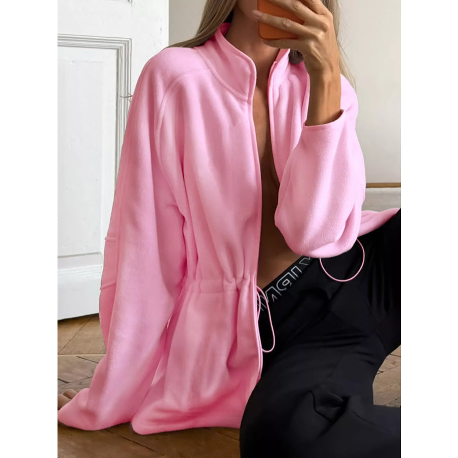 Drawstring Fleece Zip-Up Outerwear Apparel and Accessories