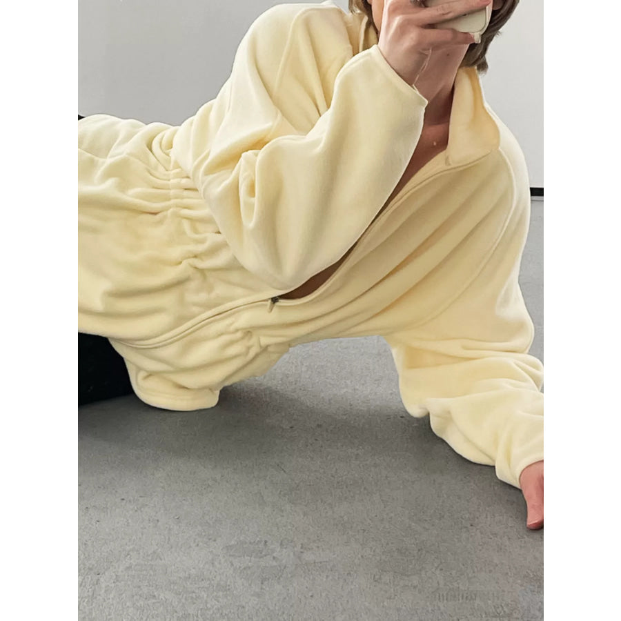 Drawstring Fleece Zip-Up Outerwear Apparel and Accessories
