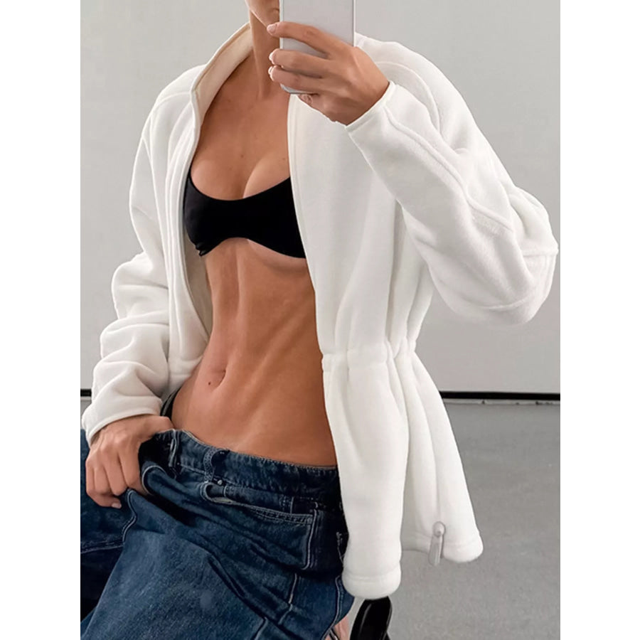 Drawstring Fleece Zip-Up Outerwear Apparel and Accessories