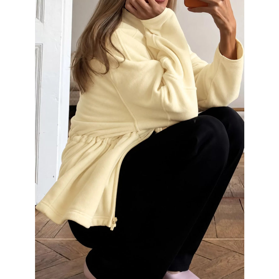 Drawstring Fleece Zip-Up Outerwear Apparel and Accessories