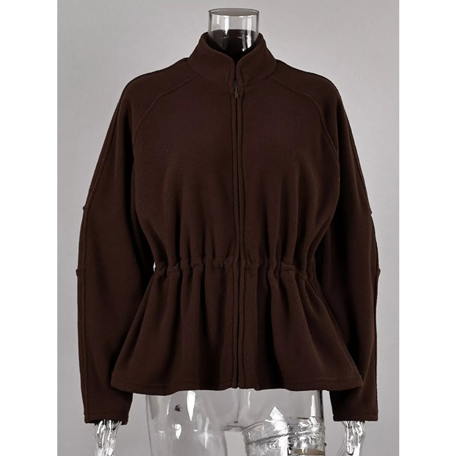 Drawstring Fleece Zip-Up Outerwear Apparel and Accessories