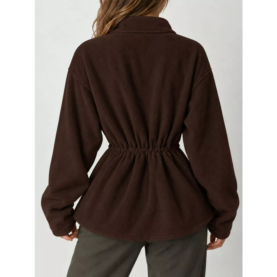 Drawstring Fleece Zip-Up Outerwear Apparel and Accessories