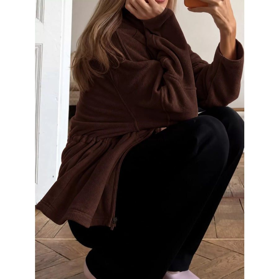 Drawstring Fleece Zip-Up Outerwear Apparel and Accessories