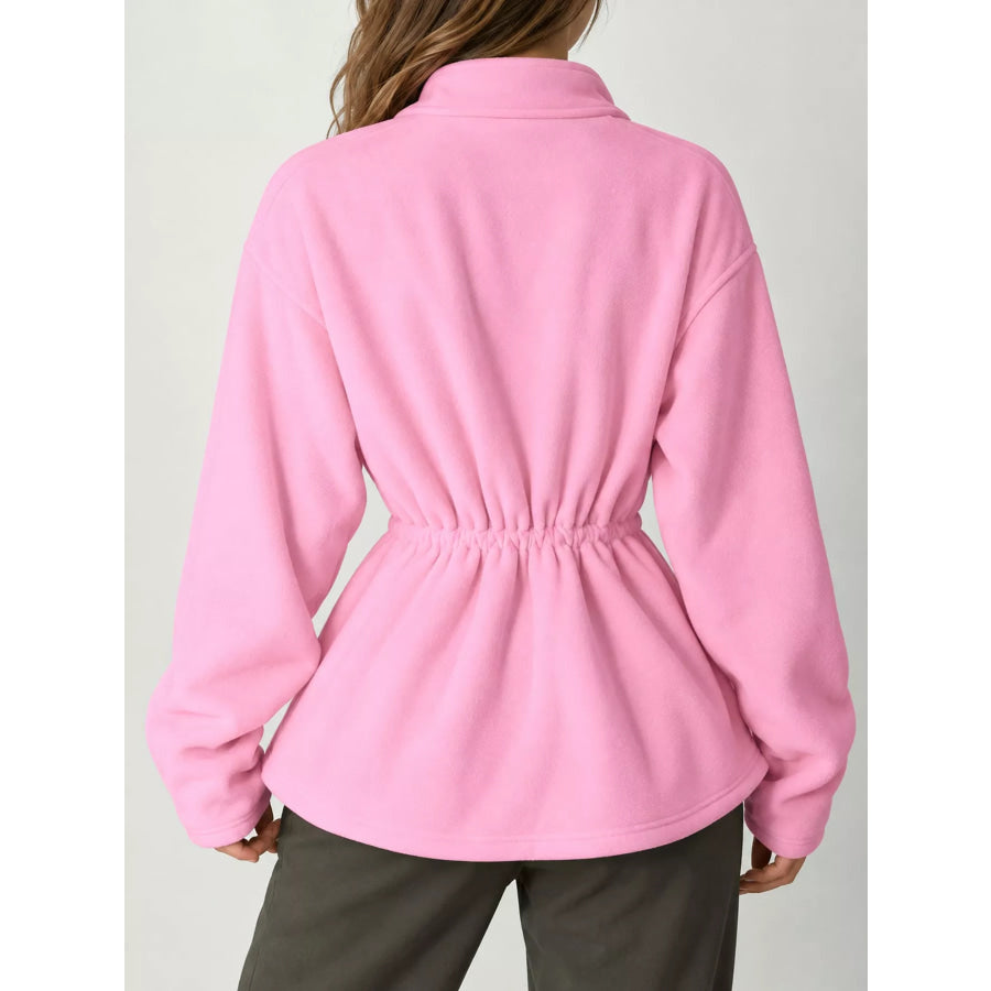Drawstring Fleece Zip-Up Outerwear Apparel and Accessories