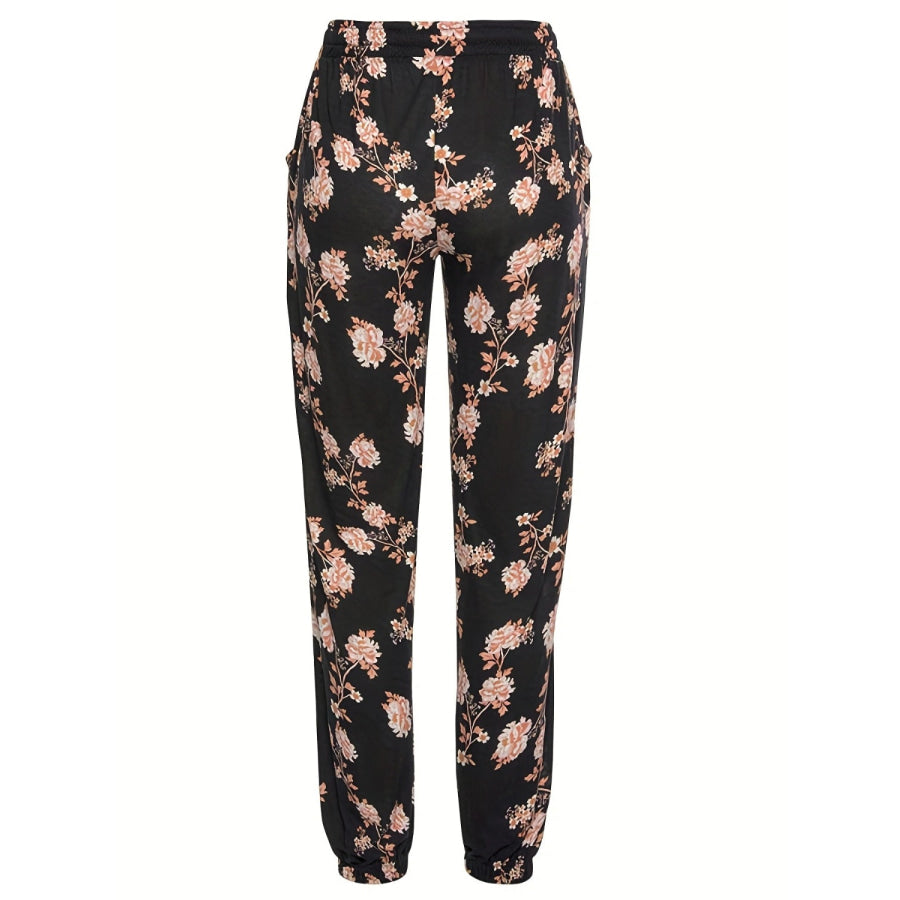 Drawstring Flower Pants with Pockets Apparel and Accessories