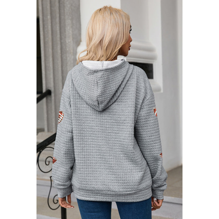 Drawstring Football Long Sleeve Hoodie Gray / S Apparel and Accessories