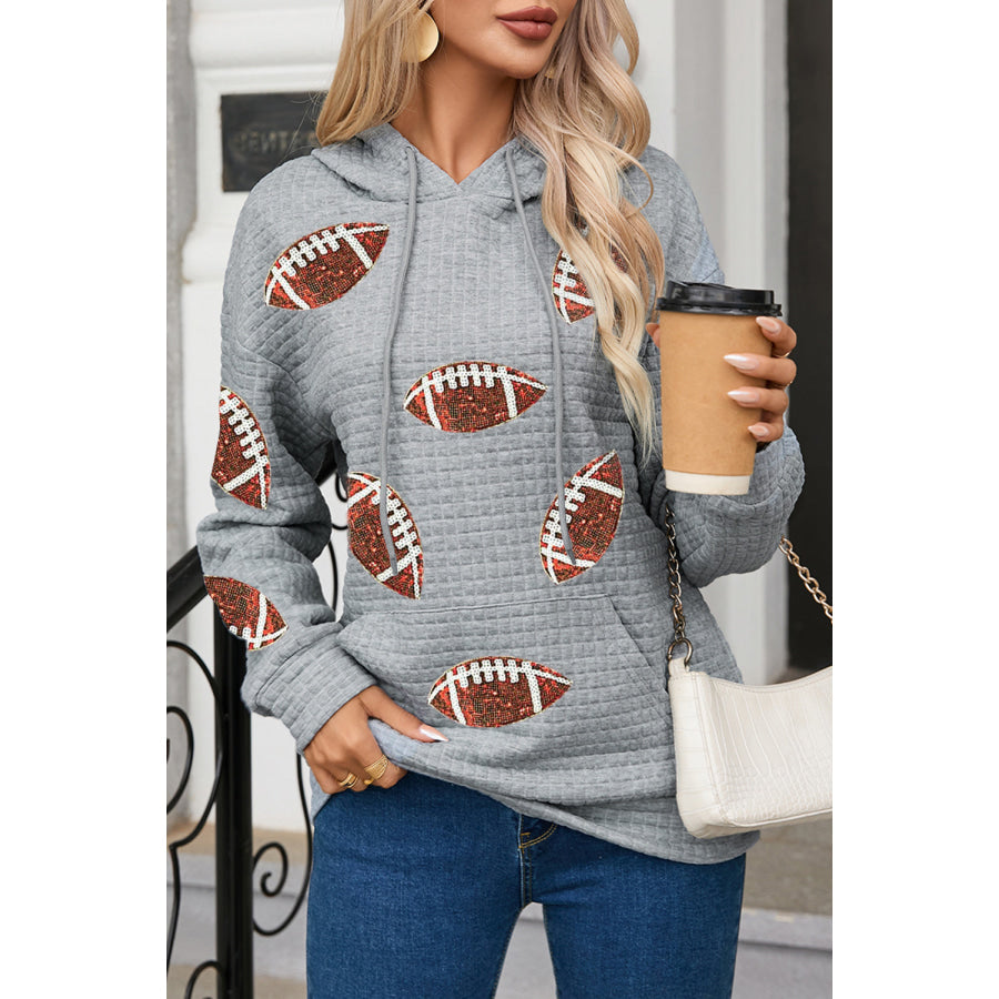 Drawstring Football Long Sleeve Hoodie Gray / S Apparel and Accessories