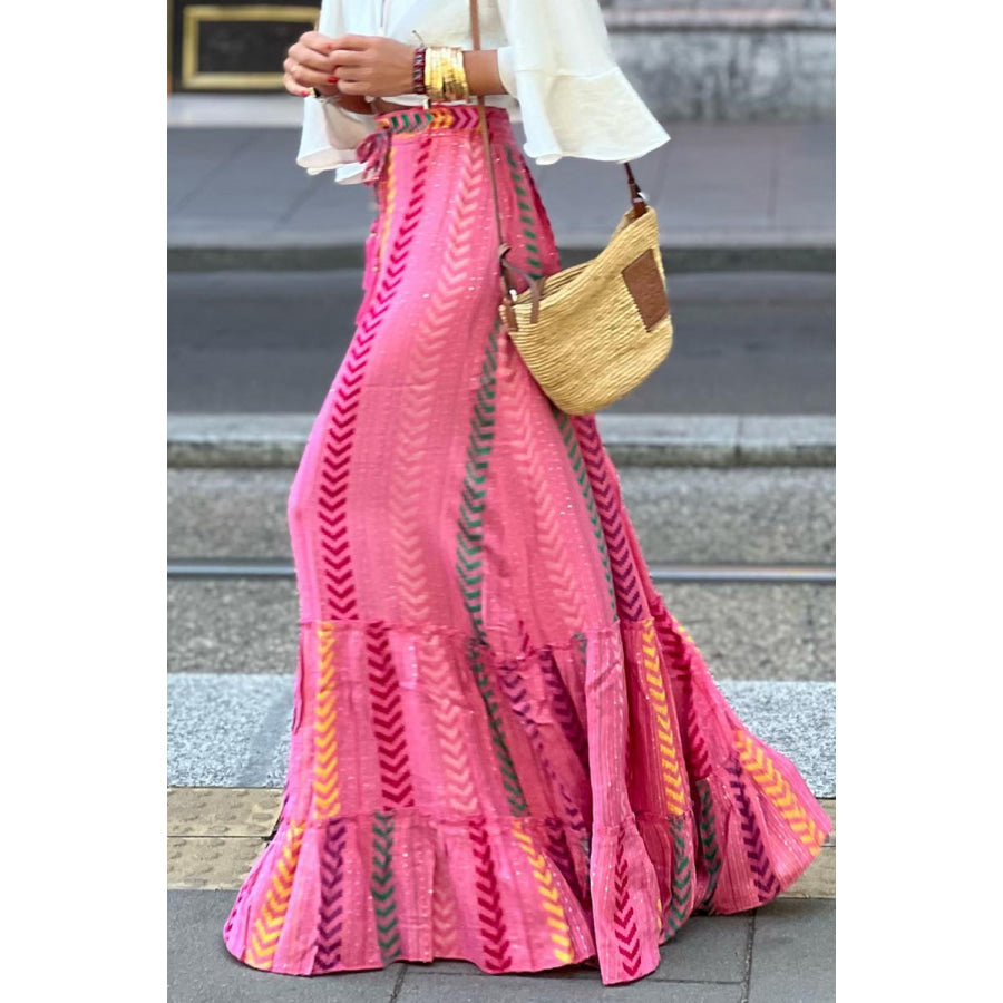 Drawstring Geometric High Waist Skirt Carnation Pink / S Apparel and Accessories
