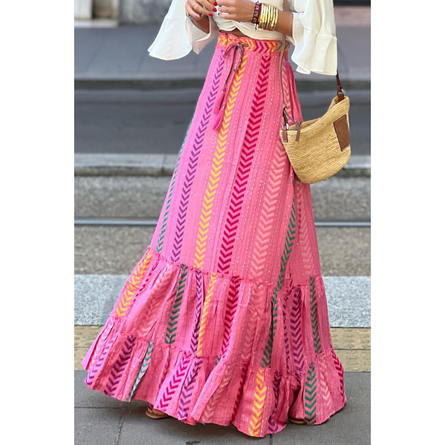 Drawstring Geometric High Waist Skirt Carnation Pink / S Apparel and Accessories