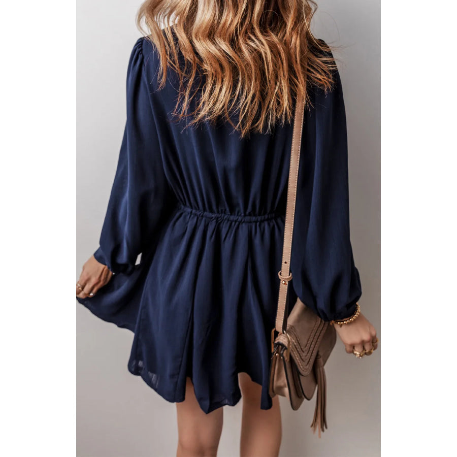 Drawstring Half Button Long Sleeve Dress Apparel and Accessories